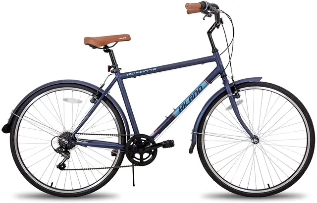 Hiland Aluminum Hybrid Bike – 7-Speed Shimano Drivetrain, 700C Wheels, Commuter Bike For Men & Women (Navy Blue)