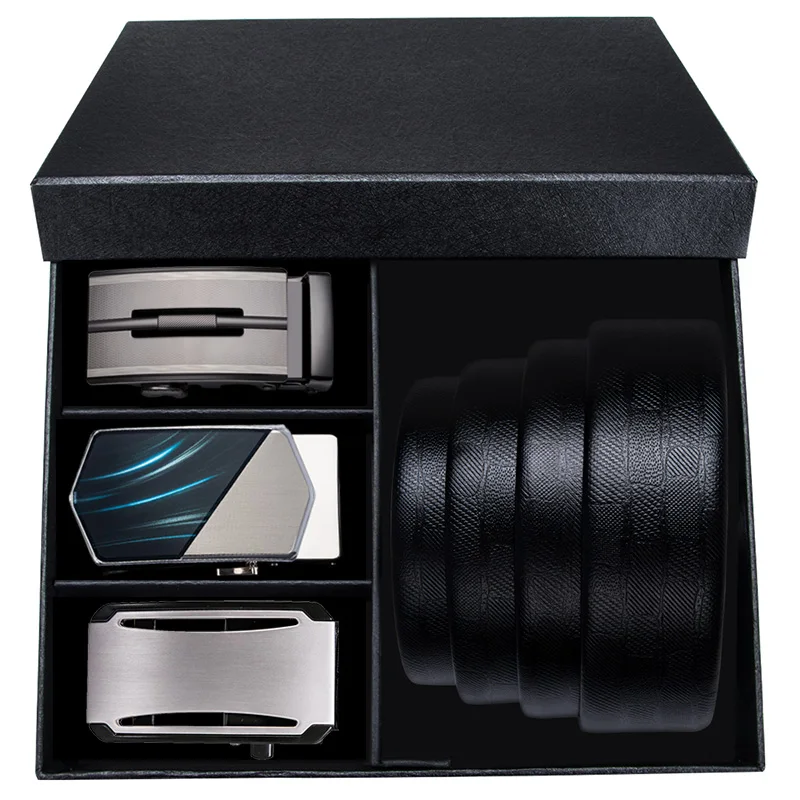 Alloy Automatic Buckle Black Cowhide Waistband for Men Men's Gift Box Set Adjustable Dress Belts 110-150cm Men Waist Belt CK-022