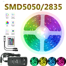 Luzes de tira de luz led à prova dwifi água controle bluetooth wi-fi rgb 5050 iluminação remoto fita 5m 10m 20m string fita diodo fundo
