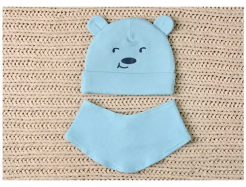 Blue Hat Scarf Осенне-зимняя теплая шапка для маленьких мальчиков и девочек, милая Шапка-бини с шарфом или рукавами реглан - Цвет: Blue Hat Scarf