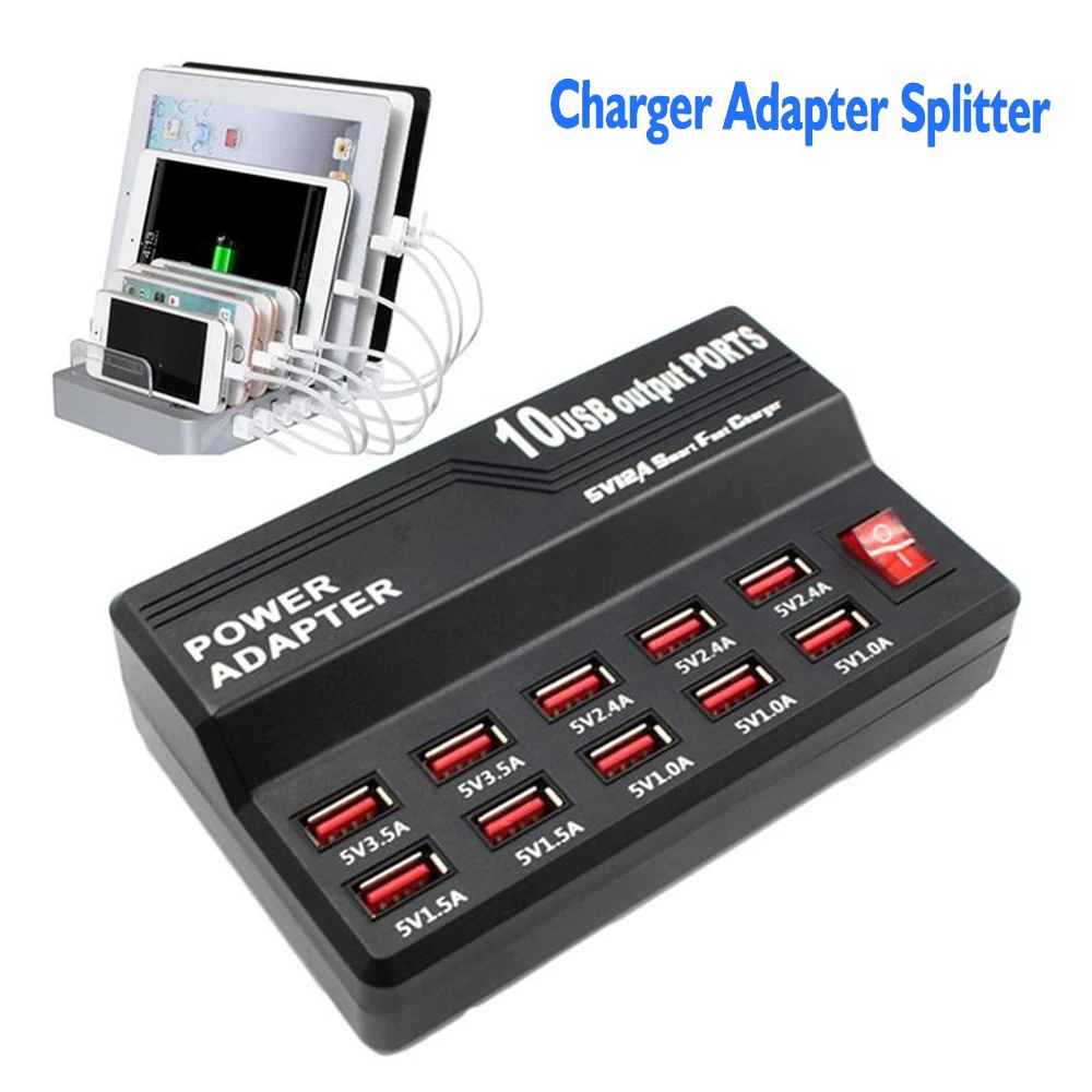10 USB 12A мощность 60 Вт многопортовое зарядное устройство Быстрая зарядка станция для iPhone 7 5 5S 6 6S Plus iPad LG samsung huawei Nexus адаптер переменного тока
