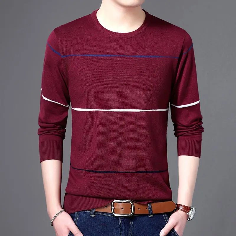 1802Wine HISTREX brand social cotton thin men's pullover sweaters casual crocheted striped knitted sweater men masculino clothes - Цвет: 1802Wine