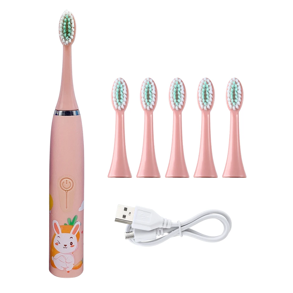 Cepillo de dientes eléctrico para niños, 6 cabezales, cepillo de dientes sónico para bebés, cepillo de dientes blanqueador, cerdas suaves, higiene bucal para niños