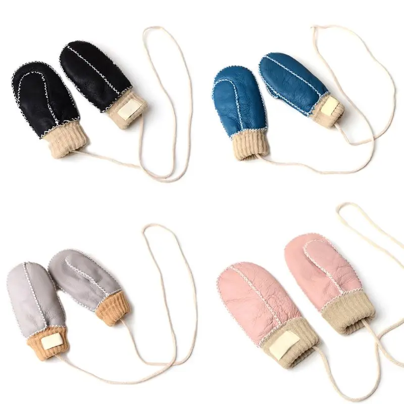 Детские зимние перчатки с подвесным канатом, утепленные замшевые Искусственные кожаные перчатки для От 2 до 7 лет