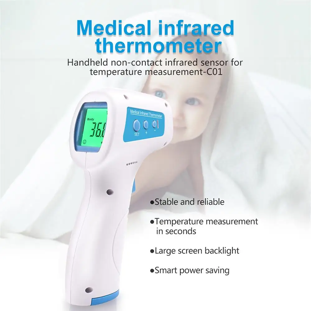

Black Red ABS Laser Measurement Forehead Thermometer Thermometer with LCD Practical Body Temperature Contactless