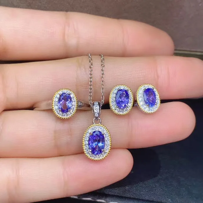 Самый лучший GiftFor вашей подруги ювелирные изделия из танзанита Комплект 925 пробы
