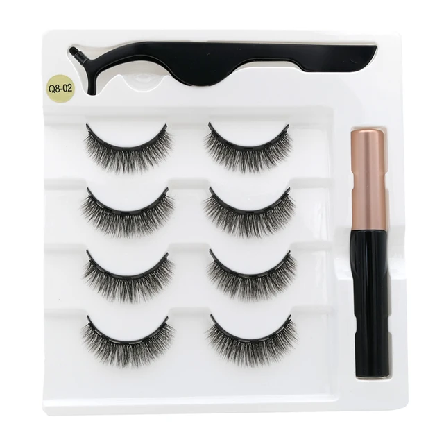 4 pairs of magnetic eyelashes natural soft magnet eyelashes natural magnetic eyeliner makeup mink eyelashes set tool Q8-02