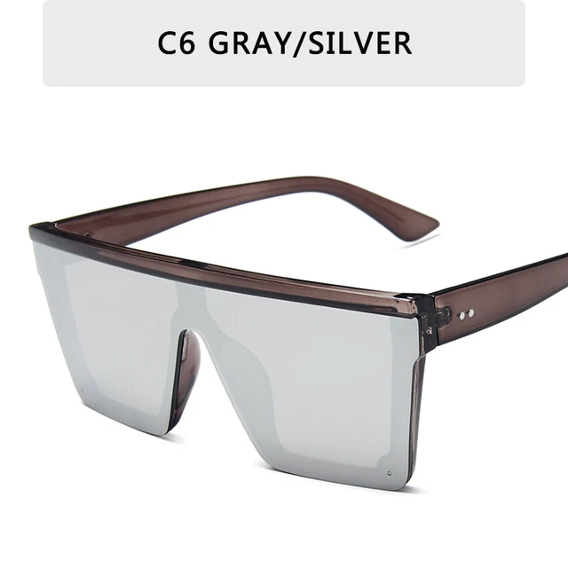2022 Oversized Sunglasses Women Big Frame Square Flat Top Rivet Gradient Lens Sun Glasses Female Men Vintage Mirror Shades UV400 C6