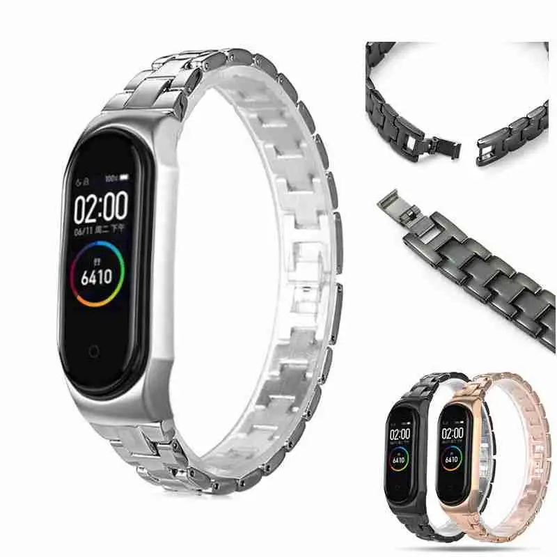 Ремешок из нержавеющей стали для mi Band 3 4 металлический ремешок для часов для Xiaomi mi Band 3 4 умный Браслет сменные ремешки для часов