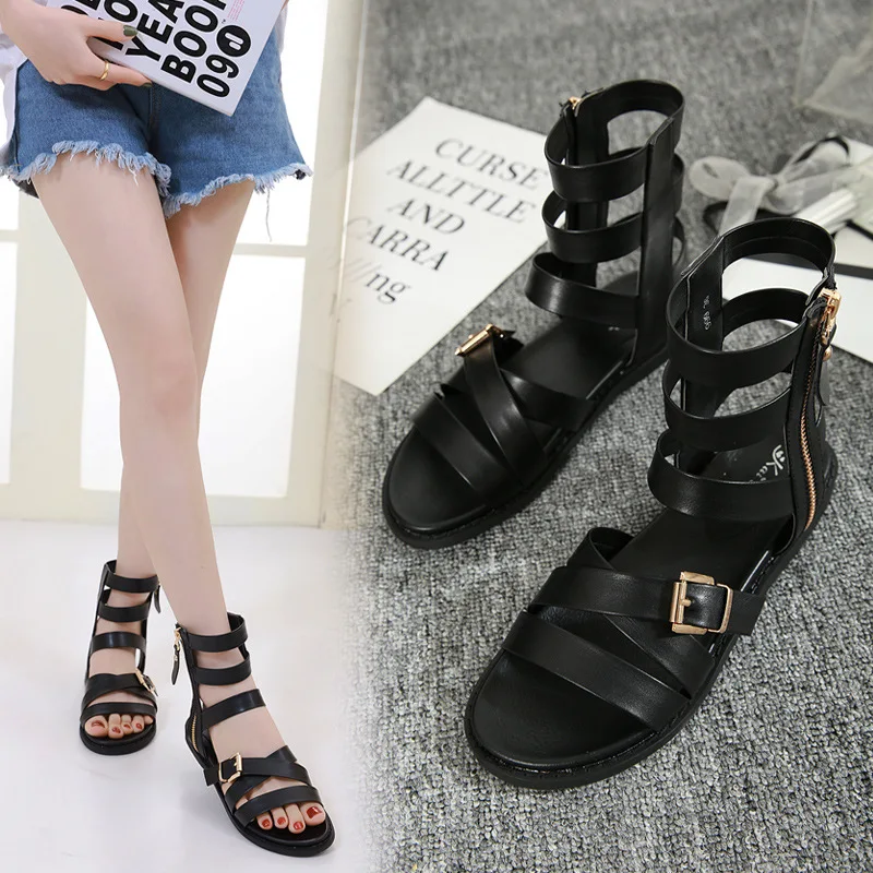 

Rome Peep-Toe WOMEN'S Shoes 2019 New Style Flat Heel Hight-top Versitile Fashion Sandals WOMEN'S Sandals 999