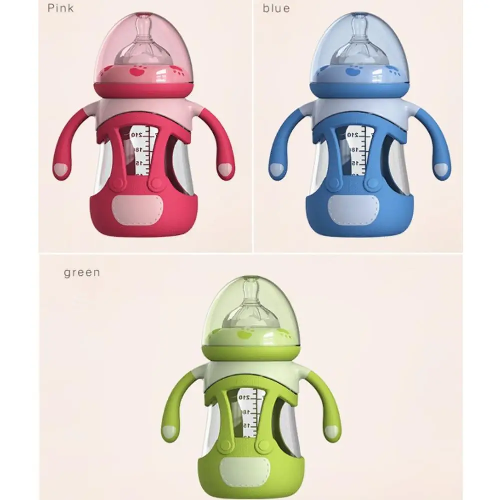 Oberni Baby Bottle with Silicone Cover Glass Bottle Anti-fall Anti-flatulence Infant Bottle 240ml baby feeding bottle