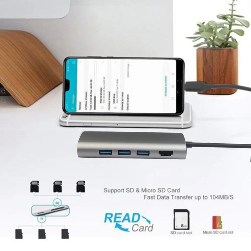 8 в 1 Usb 3,0 type-C концентратор для Ethernet+ 4K видео Hdmi Pd Rj45+ адаптер для зарядного порта+ слот Sd/Micro-SD для Macbook Iphone Huawe