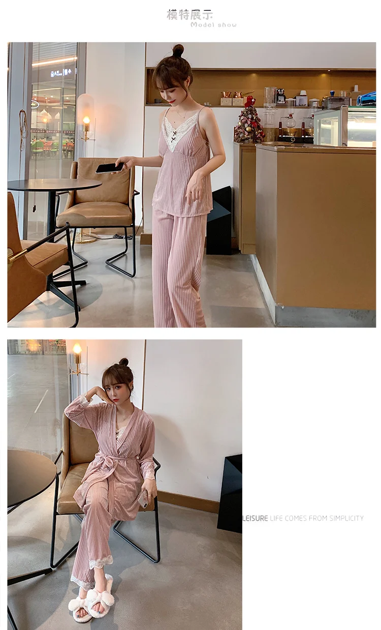 Silka Surplus сексуальный Халат теплый зимний пижамный комплект золотые бархатные женские пижамы с v-образным вырезом ночное белье без рукавов
