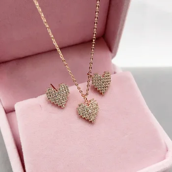 

Vanifin Fashion Jewelry Graceful Twinkle Heart Zircon Micro inlay Necklace with Earrings for Everyday Wedding Best Gift