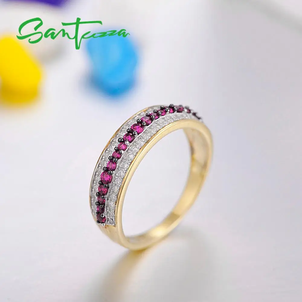 SANTUZZA серебряное кольцо для женщин 925 пробы Серебряное модное круглое кольцо блестящее красно-белое кубическое циркониевое модное ювелирное изделие