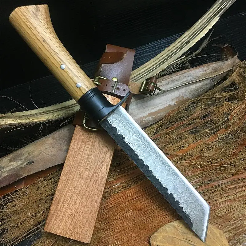 

Pure hand forging G10 steel core straight knife Damascus pattern 60HRC high hardness camping rescue survival straight knife
