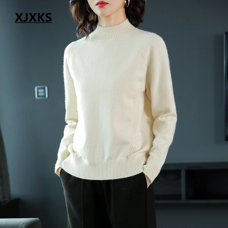 

XJXKS New 2019 Autumn And Winter Modis Jumper Turtleneck Pullover Wool Solid Sweater Women Sweaters And Pullovers