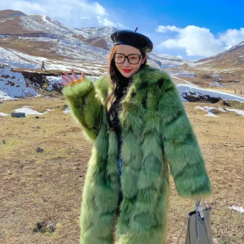 

Womens Imitation Fox Fur Hooded Parka Furry Winter Thick Warm Long Coat Overcoats Outwear Luxury New 2020