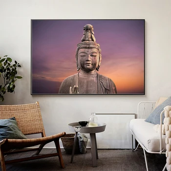 Billig Buddha Statue Während Goldene Stunde Wand Kunst Leinwand Malerei Bilder Wand Bilder Für Wohnzimmer Cuadros Decoracion Salon