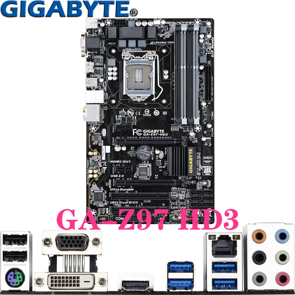 

Gigabyte GA-Z97 HD3 For LGA1150 Intel Core I7/i5/i3 Pentium/Celeron DDR3 32GB HDMI DVI LGA-1150 Z97 ATX Desktop PC motherboard