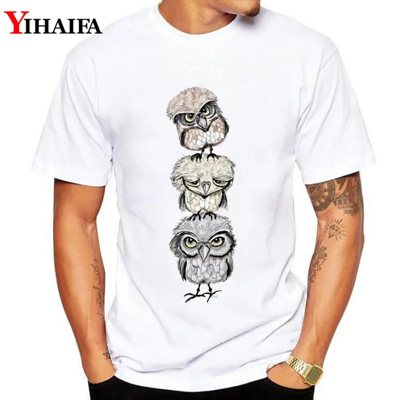 3DMen T-Shirt Harajuku Owl Gym Print Summer Short Sleeve Hipster Animal T Shirts White Tee Shirt Sports Tops | Мужская одежда