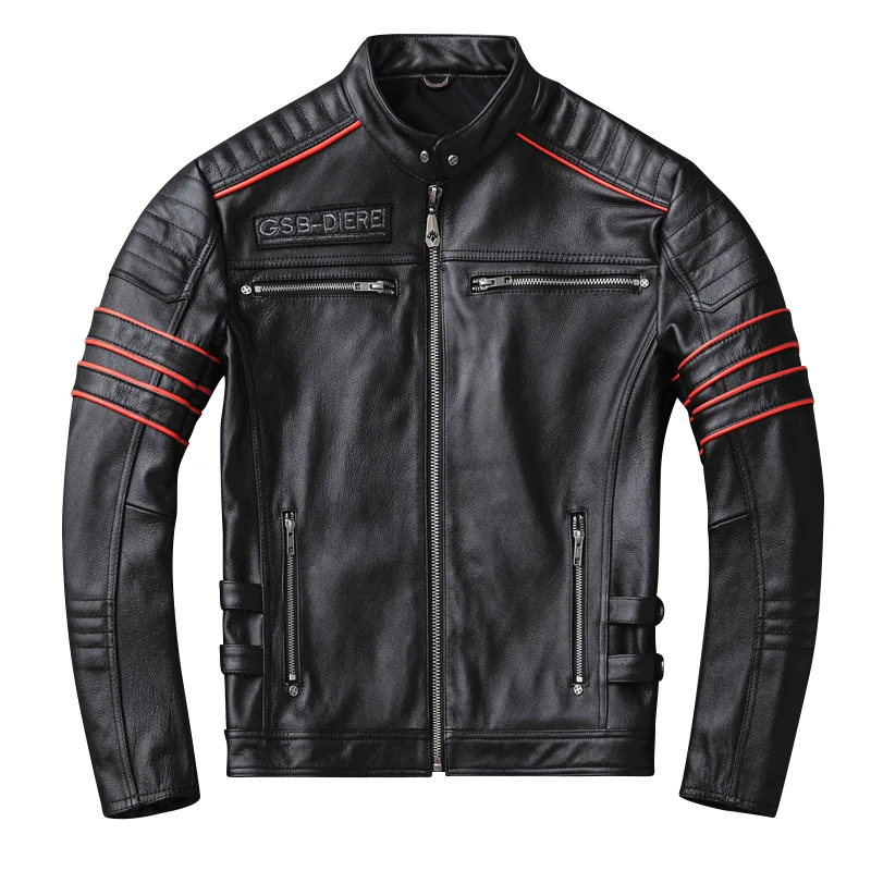 

2020 Free shipping,sales.Black Mens genuine leather jacket.cowhide coat.short slim skull motor biker jackets,plus size