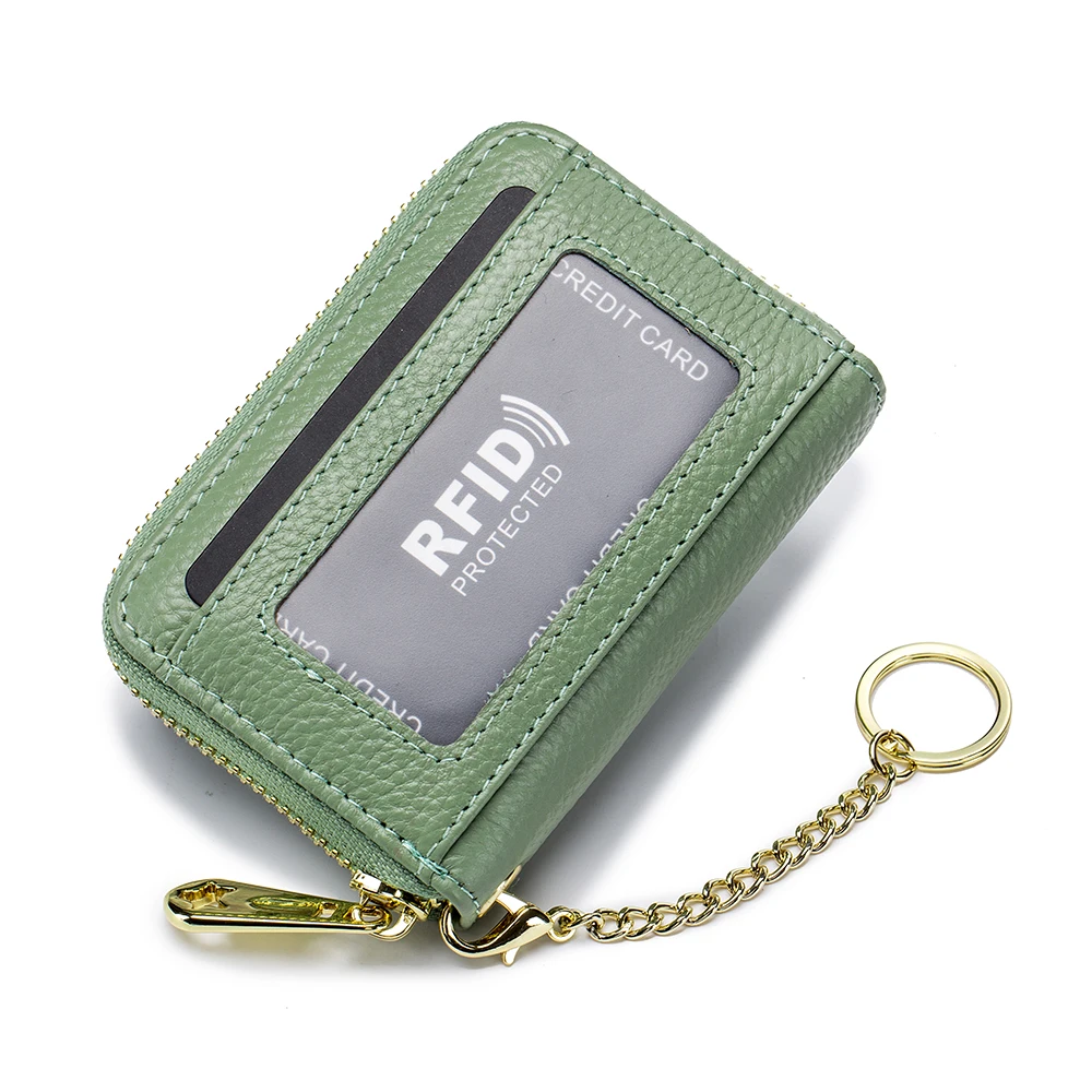 Slim Front Pocket Wallet With Keychain – RFID Blocking Card Holder For Women (White Flowers Design)