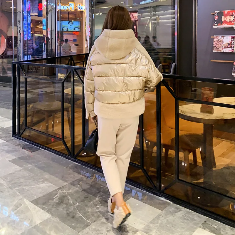 New Style Bright Surface Joint Lambs Wool Short Fur Thick ke li rong Locomotive Cotton Coat