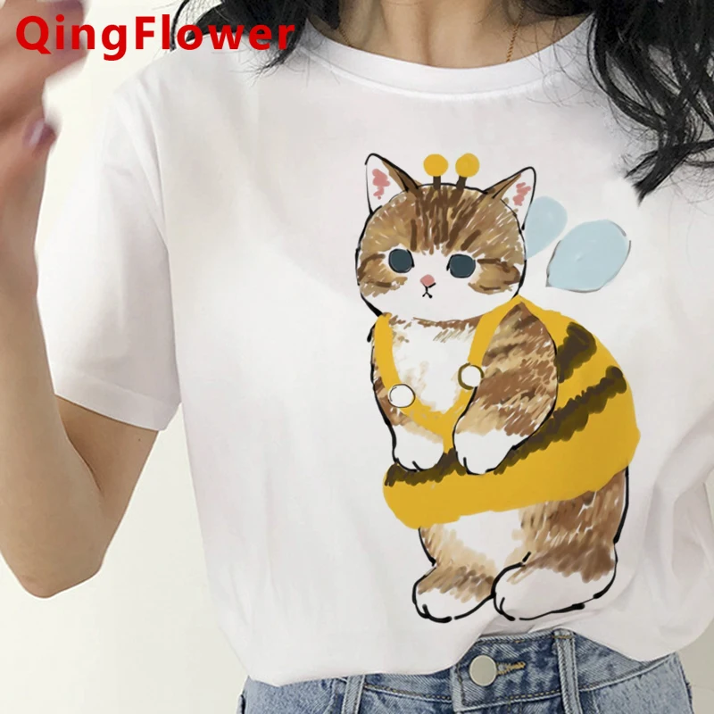 Kawaii Cat Funny Cartoon Graphic T-shirt Women Harajuku Cute Anime Tshirt Kroean Style Fashion T Shirt Ullzang Top Tees Female vintage tees