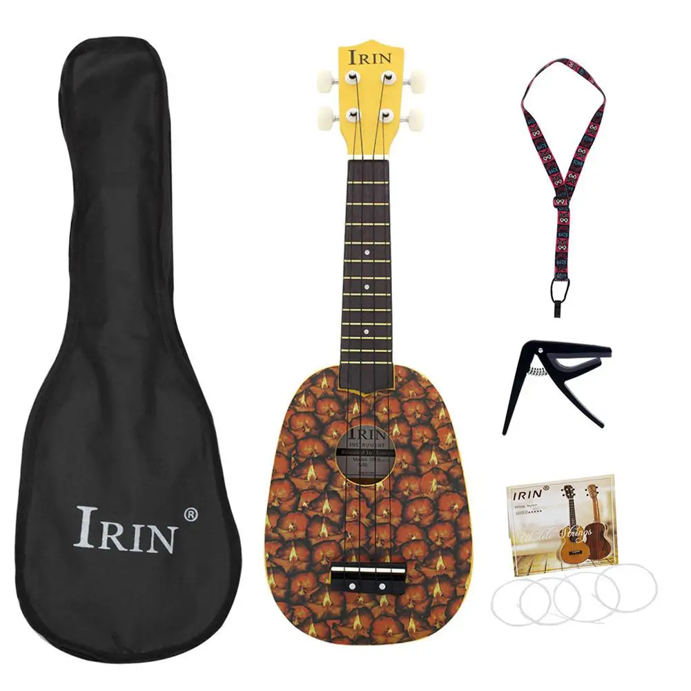 

Mounchain 21 Inch Basswood Ukulele Pineapple Pattern Ukulele With Storage Bag Strape Strings Capo