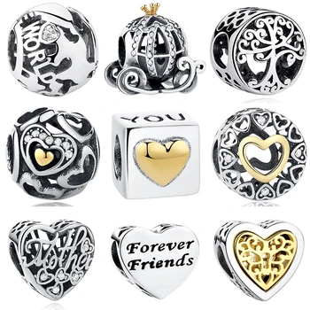 

925 Sterling Silver European Cinderella Pumpkin Carriage Charm Gold Crown Beads Fit Original Charm Bracelet DIY Jewelry