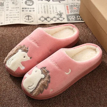 

Cartoon Hedgehog Women Winter Home Slippers Lovers Couples Slip On Soft Warm House Shoes Men Women Slippers Indoor Bedroom