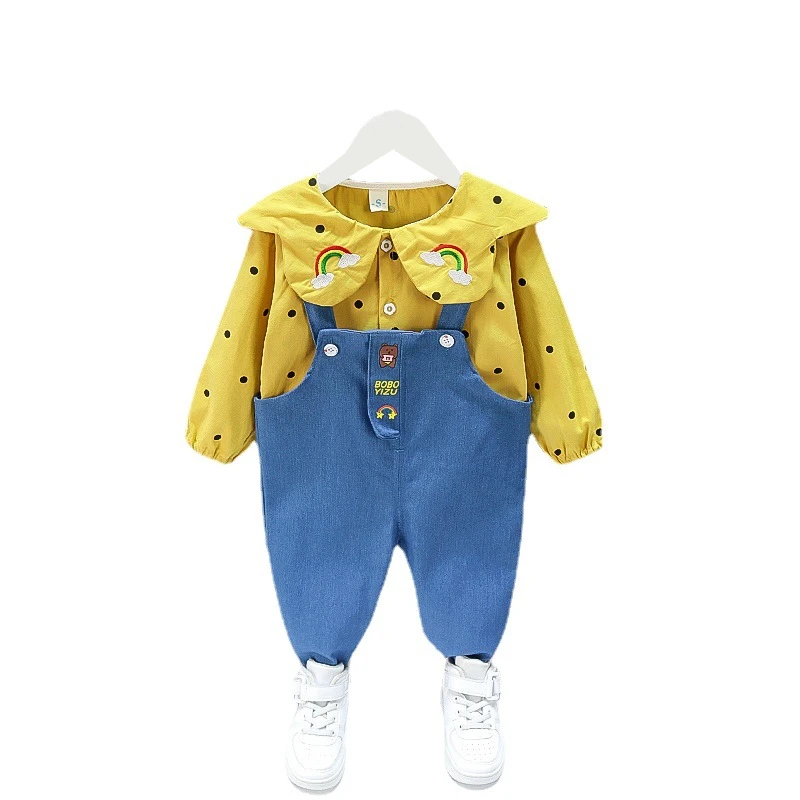 

New Spring Autumn Baby Girl Clothes Suit Children Fashion Cotton Shirt Overalls 2Pcs/Sets Toddler Casual Costume Kids Tracksuits