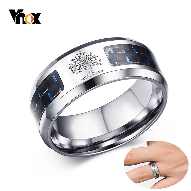 

Vnox 8mm Tree Of Life Carbon Fiber Rings For Men Stainless Steel Male Alliance Casual Wedding Bands Jewelry USA Warehouse