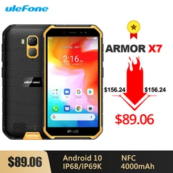 Прочный водонепроницаемый смартфон Ulefone Armor X7, Android 10, 5,0 дюйма, 2 ГБ 16 ГБ, IP68/IP69K четыре ядра, 4000 мАч, NFC, 4G LTE мобильный телефон