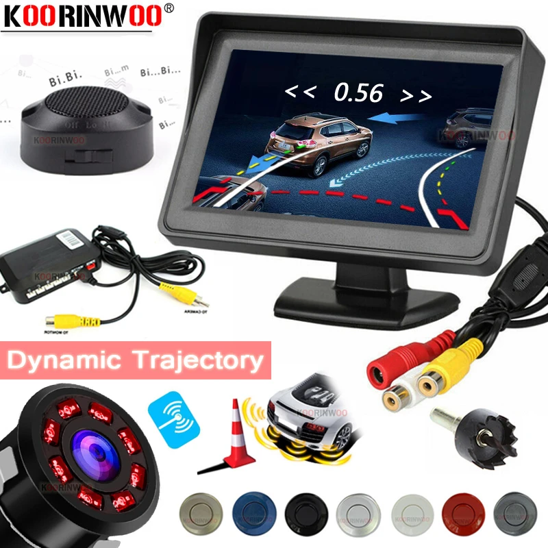 Koorinwoo Sensor de aparcamiento inalámbrico para coche, marcha atrás, Detector de Radar Parktronic Monitor de coche, guía móvil de 4 trayectorias|Sensores de aparcamiento| - AliExpress