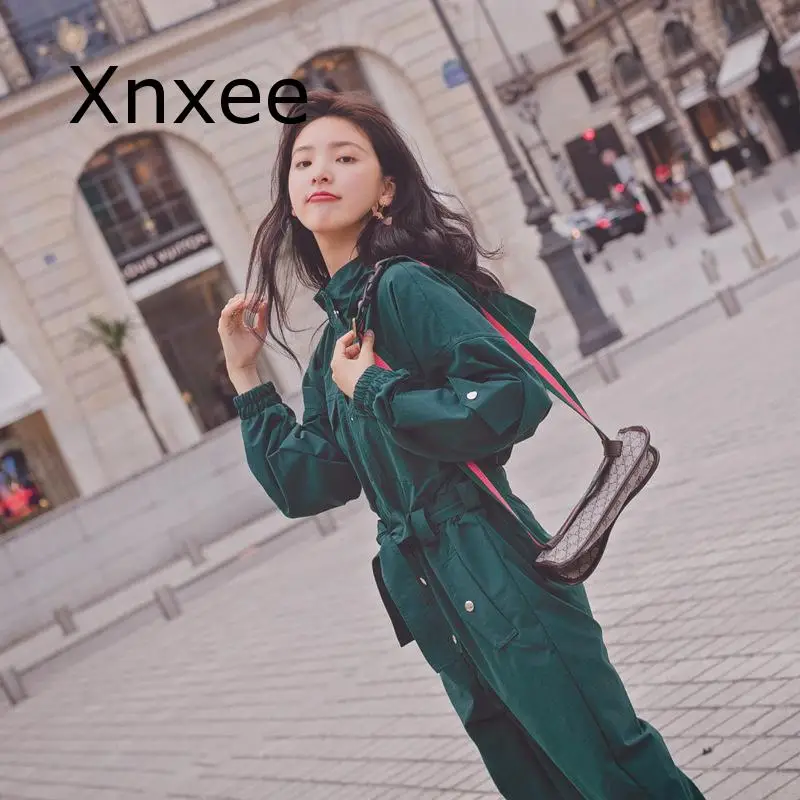 Xnxee боди для женщин, весна, цельный спортивный костюм с длинным рукавом, корейский комбинезон с высокой талией и капюшоном