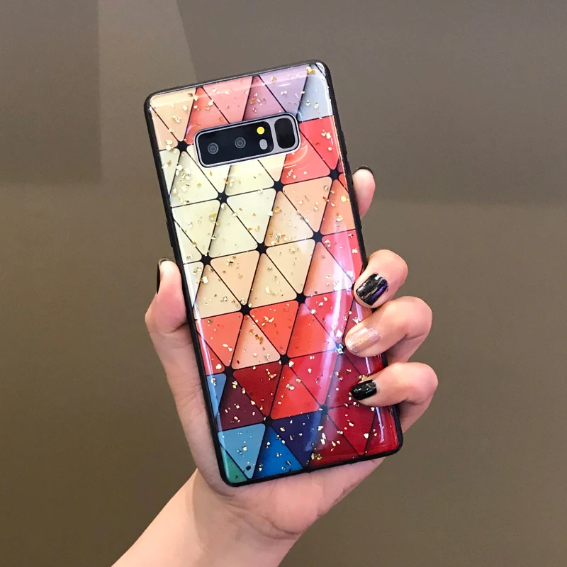 

Multi Color Grid Gold Foil Paillette Epoxy Case For Samsung Galaxy Note 10 Plus 9 8 S8 S9 S10 Plus S7 Edge A40 A50 A60 A70 A30