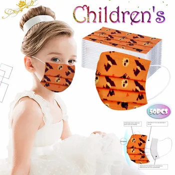 

Children's Halloween Mask Disposable Breathable Mouth Covering 3ply Melt Blown Cloth Facemasks Ear Loop Masque 50pc Маски