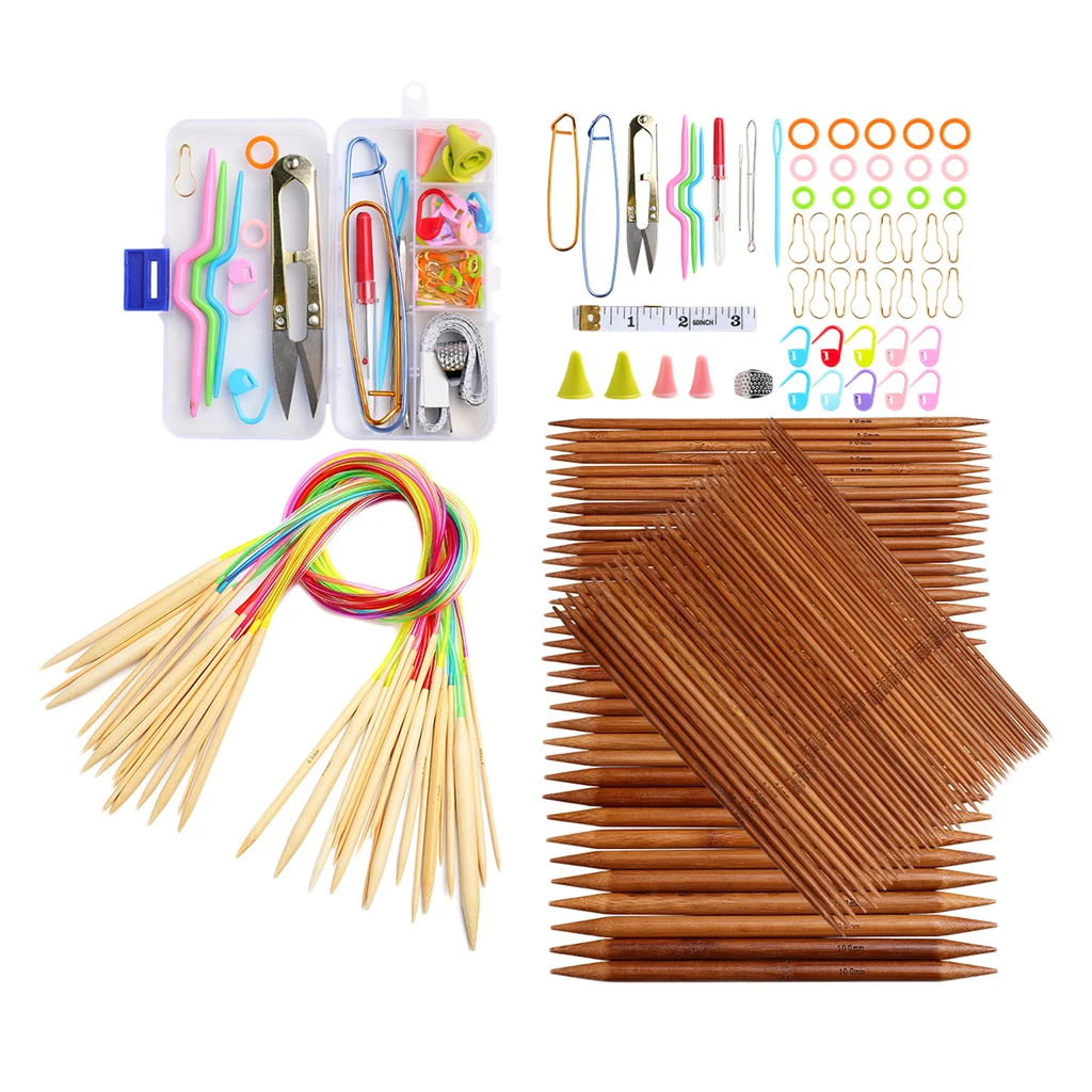Knitting Needles Set Bamboo Circular Knitting Needles with Colored Tube Double Pointed Bamboo Knitting Needles 2.0 mm-10.0 mm