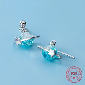 

Pure 925 Silver Women's Earrings Full of Temperament Blue Beads Star Summer Earrings Fashion Trend Jewelry