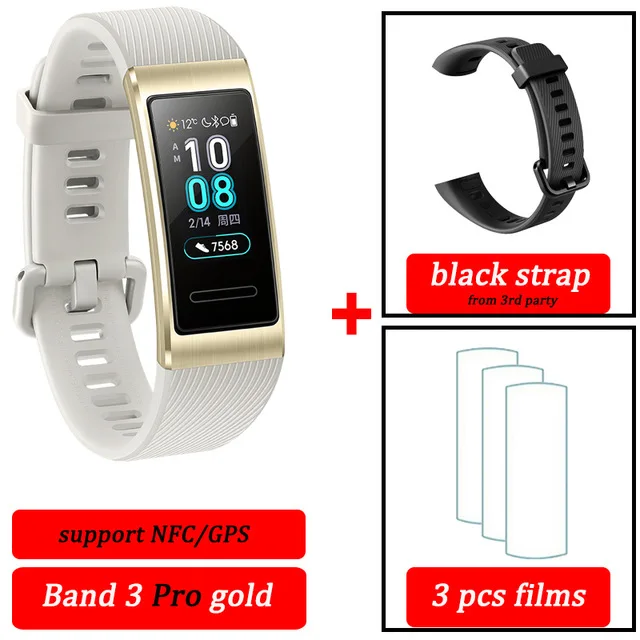 3 Pro Gold Add Black huawei Band 3 pro смарт-браслет 3 gps водонепроницаемый цветной сенсорный экран для сердечного ритма сна оснастка смарт-браслет - Цвет: 3 Pro Gold Add Black
