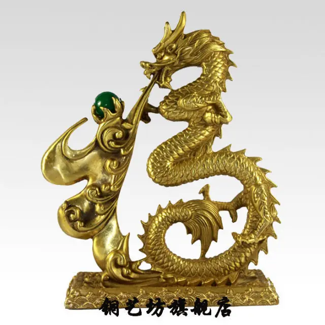 10&quot Chinese Pure Bronze Animals Sculpture Wealth Myth Dragon Pearl Statue Garden Decoration 100% real Brass | Дом и сад