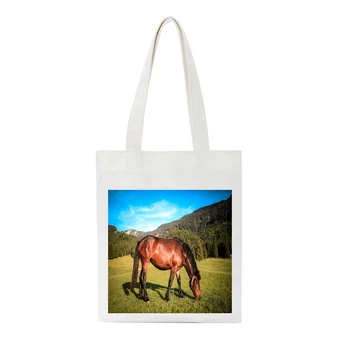 

Animal Dog Horse Print Single-shoulder Canvas Bag Women's College Student Shopper Bag Larger Capacity Reusable Tote Shoulder Bag