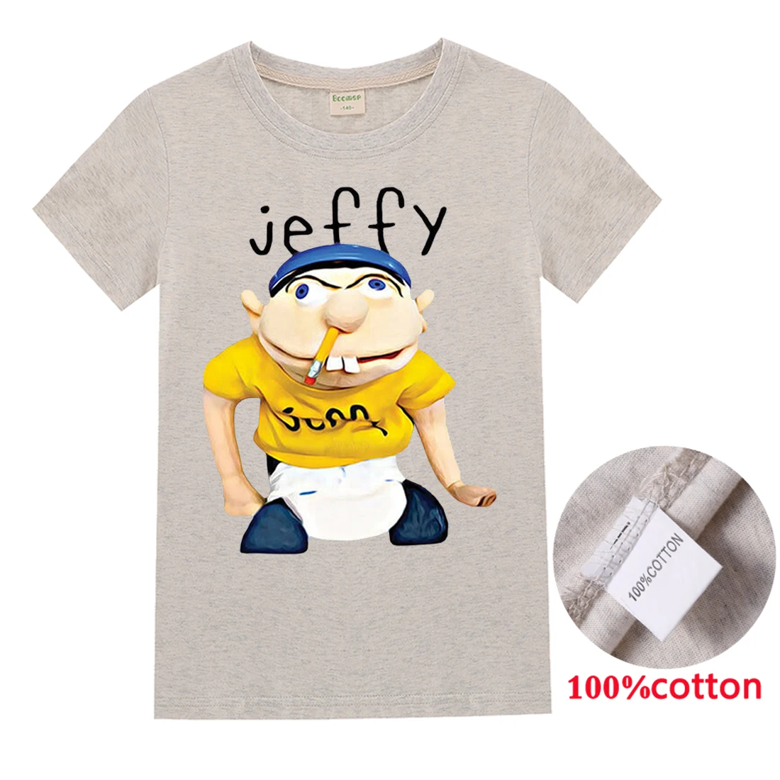 Jeffy/модная футболка для мальчиков и девочек; детская одежда с героями мультфильмов; футболка; топ с короткими рукавами; Повседневная летняя одежда; одежда с героями мультфильмов для мальчиков и девочек - Цвет: Темно-серый