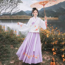 Традиционный китайский Hanfu для женщин тонкая вышивка топы Юбки династии Тан Цин представление одежда Народный танцевальный костюм DN4125
