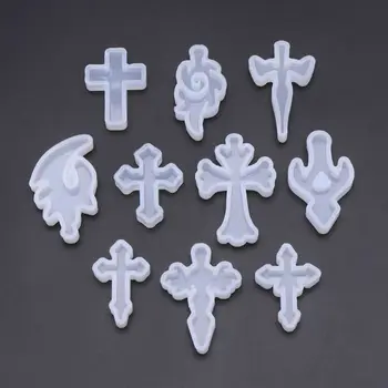 

10Pcs/Set Silicone Mold Mirror Cross DIY Cross Jewelry Pendant Making Tool Craft L4ME