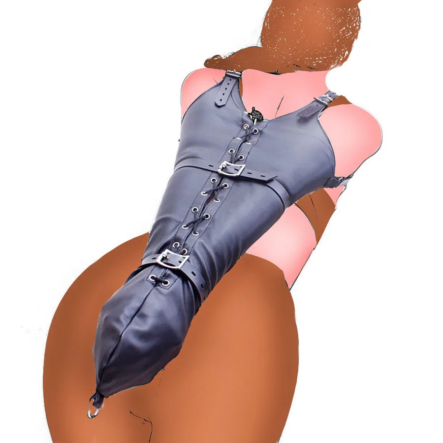 Sex Bondage Toys BDSM Bondage Leg/Arm Binder Behind Back Straight Jacket SM Leather Armbinder Restraint Slave Lockable Glove Shoulder Straps