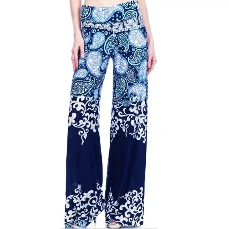 

Plus Size Women Fashion Floral Printing High Waist Casual Loose Wide Leg Palazzo Pants Dance Trousers Ladies Clothes Blue M