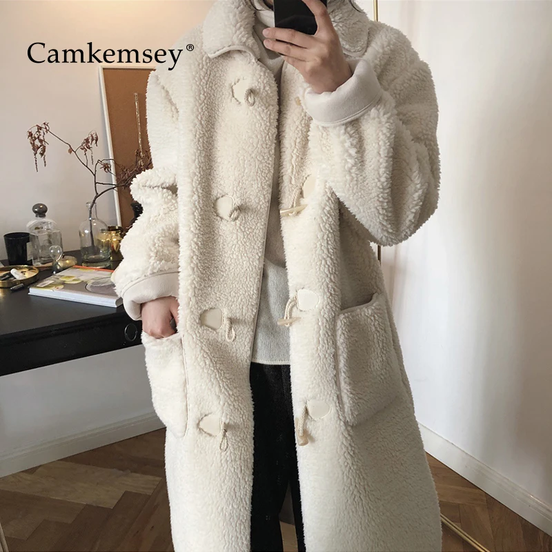 CamKemsey зимние пальто женские осенние повседневные Карманы однобортные толстые теплые бежевые длинные искусственные зимние меховые шубы женская верхняя одежда